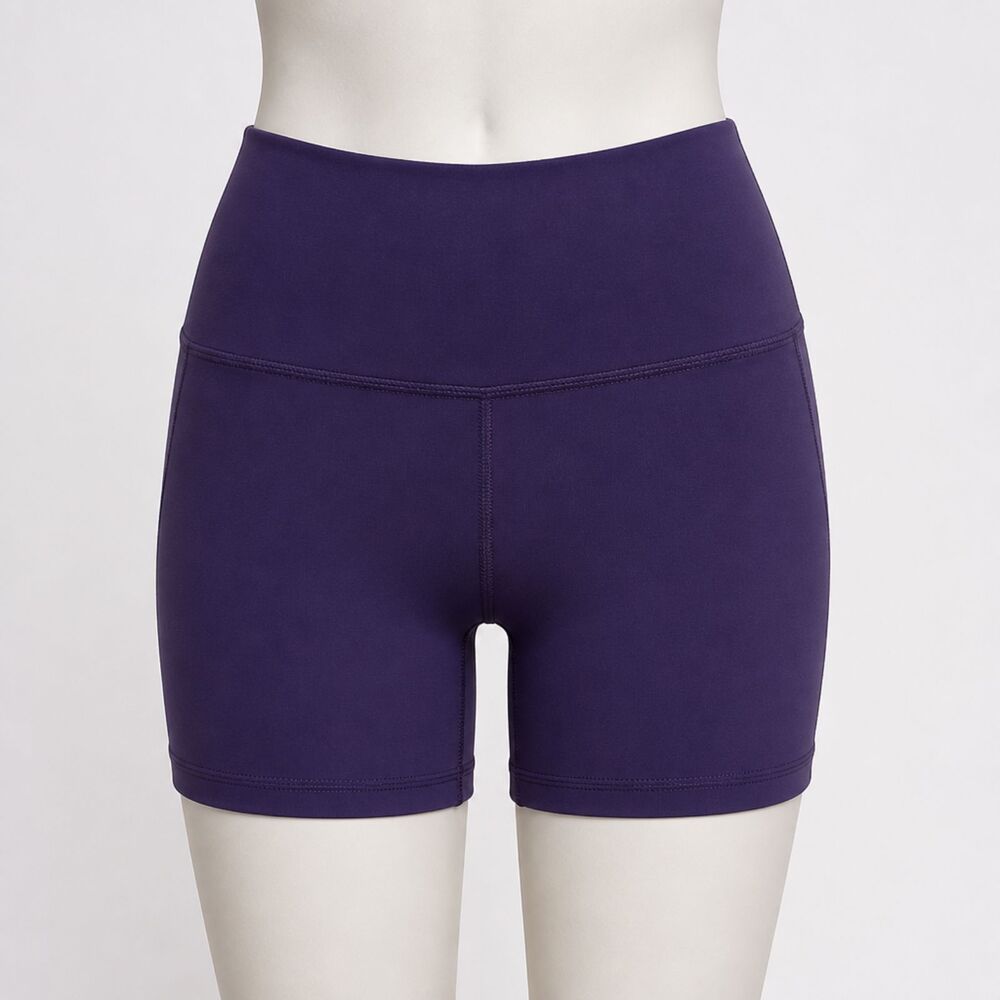 Lululemon Women’s Dark Purple High‑Rise Bike Shorts Sz Small 2/4 Logo Back Waist